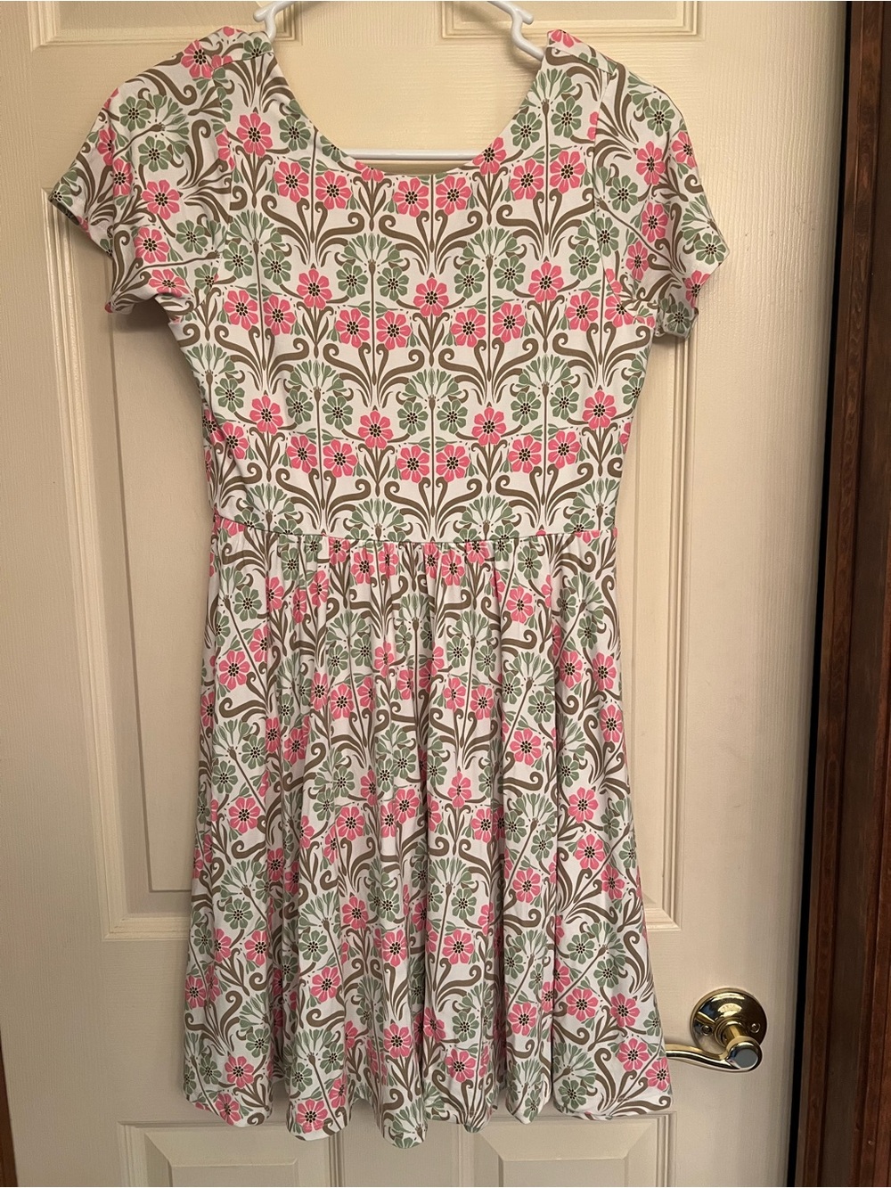 Tea Collection White Dress with Pink and Green Floral Print